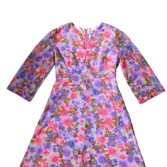 70s vintage flower maxi dress hippy floral print A-line high waist boho. - Picture 2 of 10